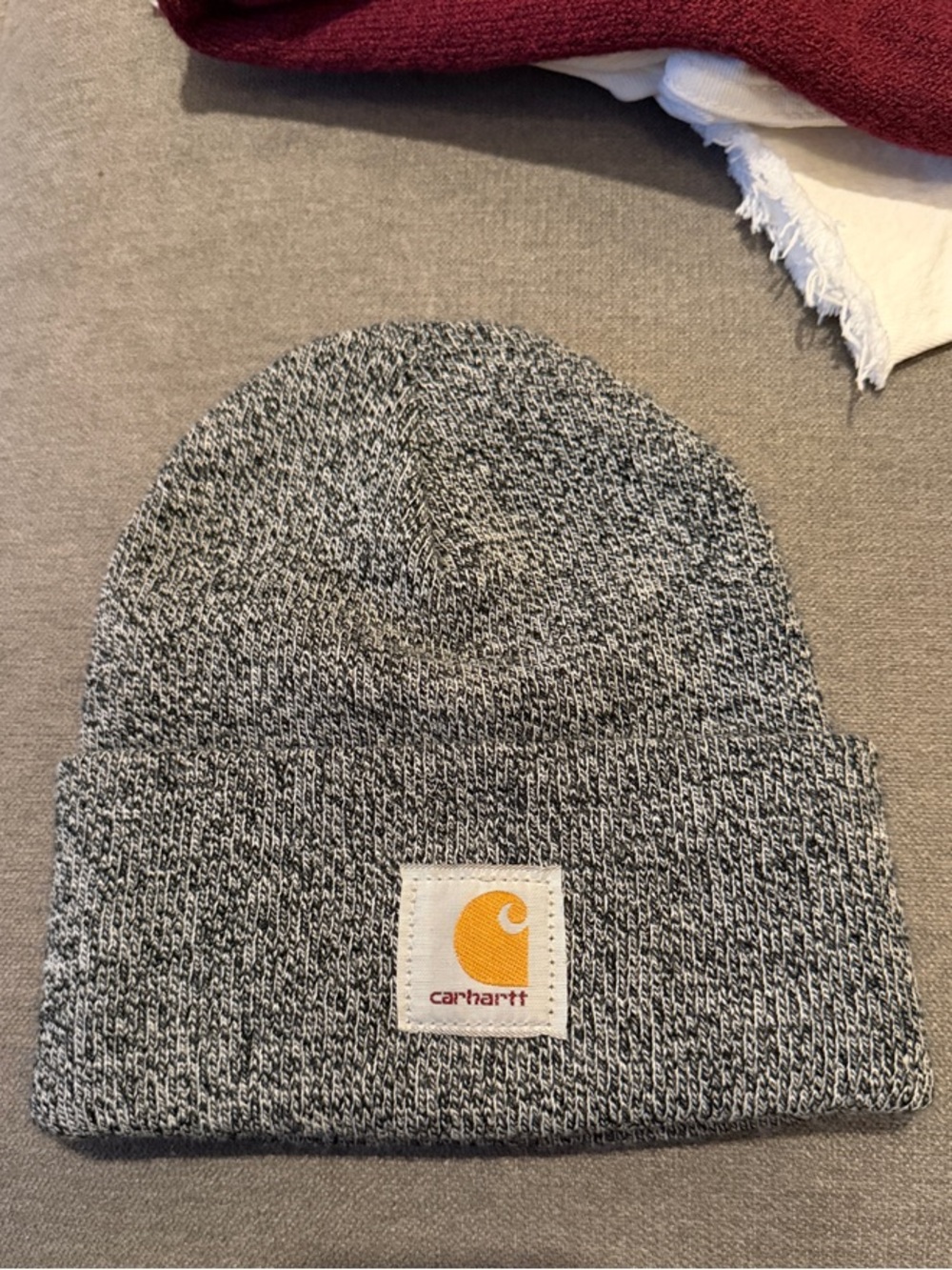 Carhartt Marled Gray Beanie with Gold Logo Patch